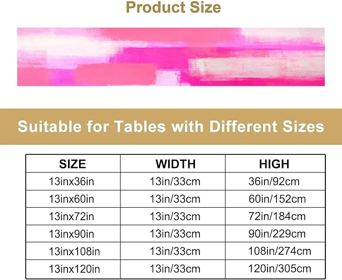 Hot Pink Abstract Art Contemporary Table Runner,Modern Ombre Grunge Decorative Pattern Table Runner for Coffee Table Dining Room Table Bedroom Party Holiday Decor 13x60inch