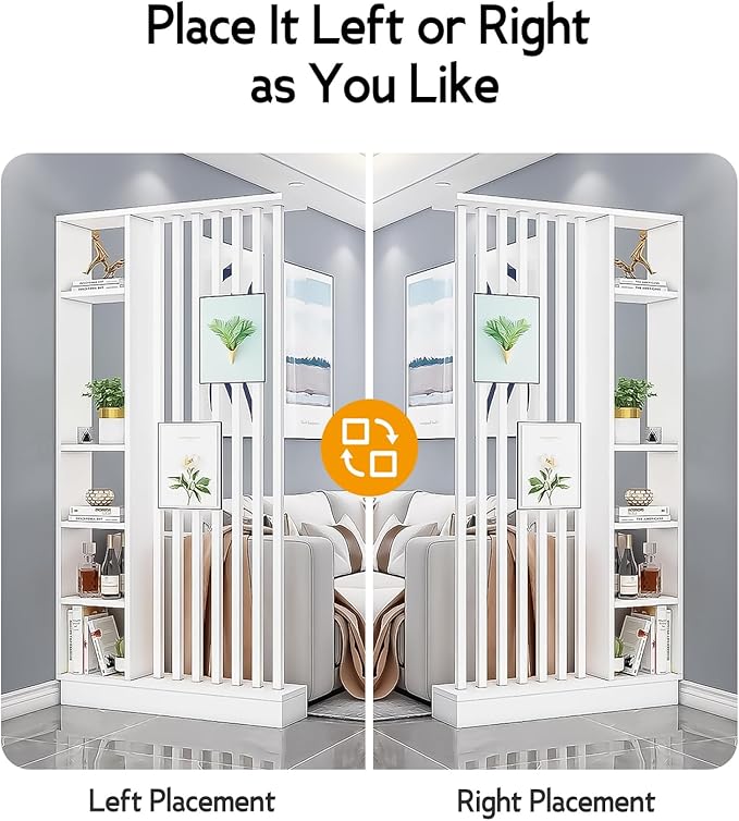 Wall Room Divider, Storage Cabinet Storage Display with Shelves, Modern Freestanding Wood Room Divider Screen, Wall Privacy Screens for Home Office Decorative (White+W,39.5" L x 9.5" W x 79.5" H)
