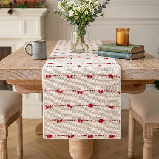 Artoid Mode Red Boho Farmhouse Cotton Woven Table Runner, Seasonal Christmas Kitchen Dining Table Decoration for Home Party Decor 12x36 Inch