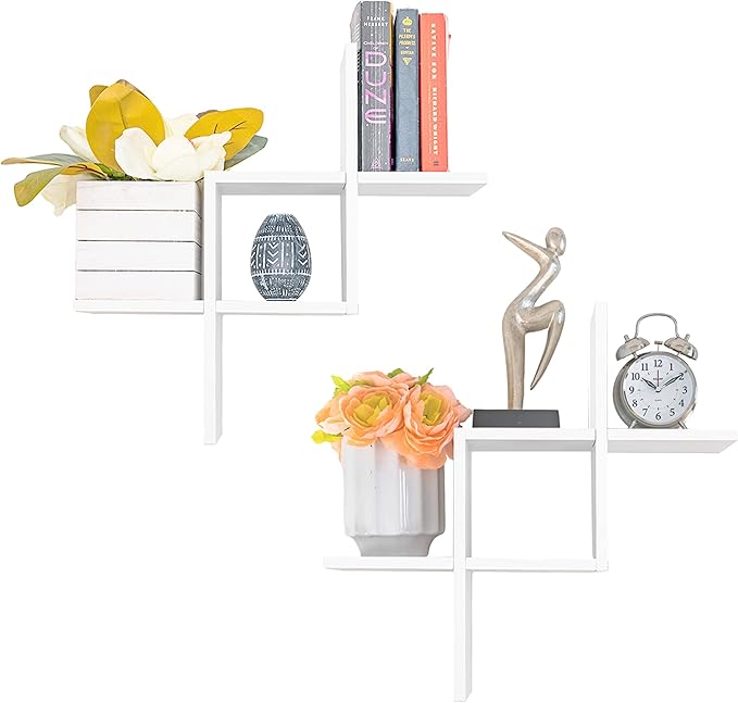 Greenco Criss Cross Intersecting Floating Shelf, Easy-To-Assemble Floating Wall Mount Shelves for Bedrooms and Living Rooms, Espresso Finish