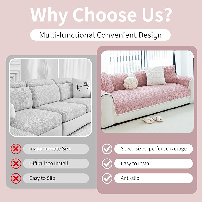 Plush Warm Couch Covers, Sectional Couch Cover Washable, Funny Fuzzy Pet Couchs Covers for Sofa, Non-Slip Couchs Protector for Dogs, Cozy Sofa Cover for Pet & Kid (1PC, Pink, 36"×36")