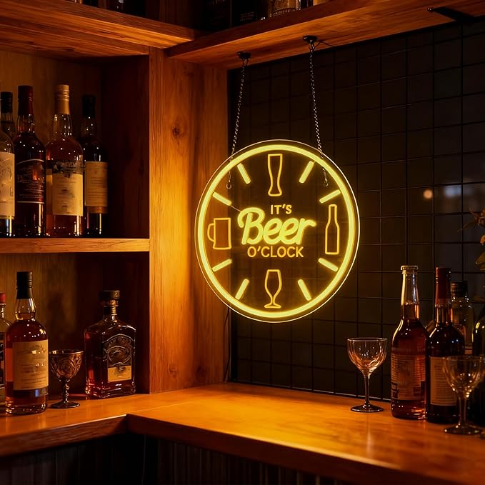 Beer Neon Sign Bar Neon Sign for Wall Decor, LED Dimmable It's Beer O'Clock Neon Light, USB Powered Neon Signs for Man Cave, Home Bar, Basement Bar, Bachelor Party Decor, Pub Wall Decor
