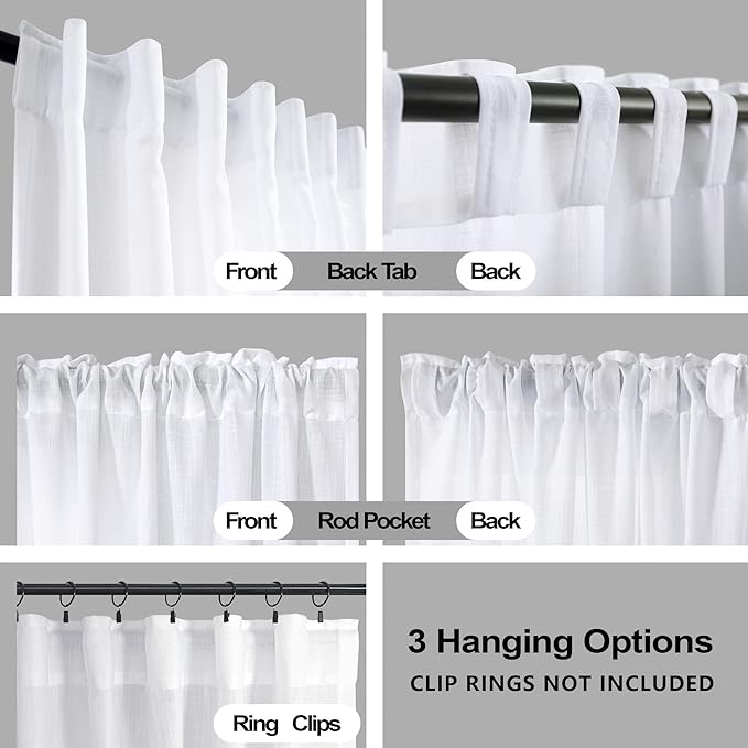 KOUFALL White Linen Curtains 132 Inches Long for Living Room Extra Long 2 Panels Set Boho Farmhouse High End Semi Sheer Light Filtering Large Window Curtain Drapes for Family Room,132 in Length,11 FT