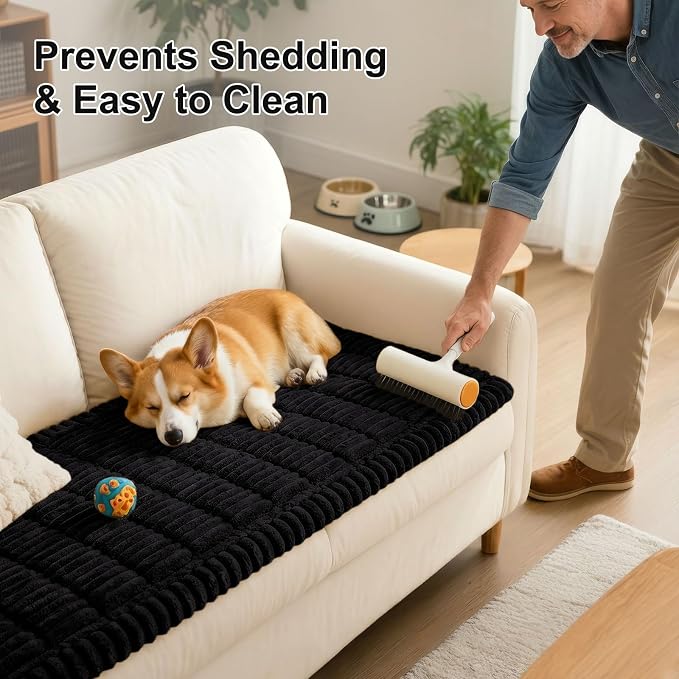 Smiry Couch Cover for Dogs, Non Slip Washable Sofa Protector for Pets, Soft Furniture Cover for Pet, Stylish Sofa Covers, Cozy Protect Against Fur, Dirt & Everyday Messes (Black, 35.4" x 35.4")