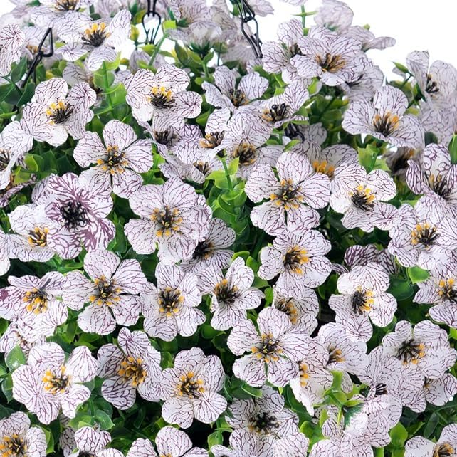 HyeFlora Artificial Fake Hanging White Plants Flowers Basket for Outdoor Fall Winter, Faux Silk Daisy in Planter Realistic UV Resistant for Christmas Outside Porch Home Patio Balcony Yard Decoration