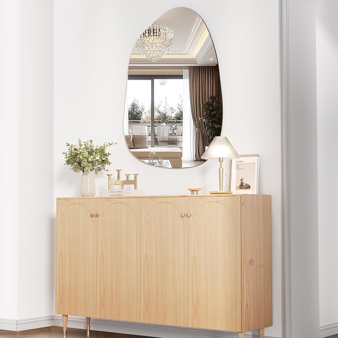 Hasipu Irregular Wall Mirror, 32"x24" Asymmetrical Frameless Mirror, Modern Decorative Mirrors for Living Room, Entryway, Hallway, Bathroom, Bedroom,Wall Mounted Home Decor