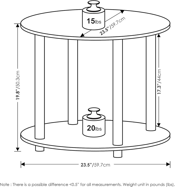 Furinno Turn-N-Tube Simple Design 2-Tier Round Wooden Small Coffee Table, Marble White
