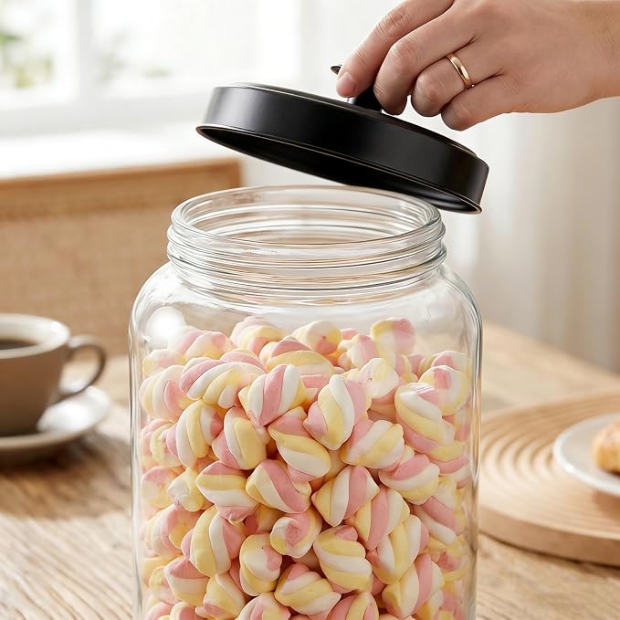 Pumtus 2 Pack Large Glass Jars with Metal Lid, 1 Gallon Clear Cookie Candy Jar, 125 OZ Airtight Food Storage Container, Empty Canister Set for Kitchen Counter, Pasta, Dog Treats, Snacks, 3.7 L