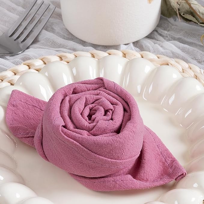 MLMC 8 Pack Mauve Pink Cloth Napkins Rustic Washable Cotton Linen Napkins Set of 8 17"x17" Reusable Dinner Napkins Cloth for Wedding Bridal Shower Tea Party Picinc Everyday Use