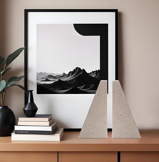 Marble Bookends for Shelves – Natural Stone Decorative Heavy Duty Bookends (Botticcino Cream)