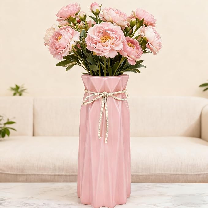 Disoza Ceramic Flower Vase Modern Home Decor Vases for Centerpieces Pink Minimalist Farmhouse 9.5" H x 3.9" W Cute Decorative Vases Flowers Tulip Pampas Grass Vase for Table Bathroom Shelf