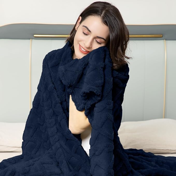 Aganear Flannel Throw Blanket - Cozy Soft Lightweight Fuzzy Navy Blue Blanket for Women Warm Decorative Present for All Seasons, Portable Throw Blankets for Couch, Sofa, Bed, Car(50"x60", Navy)