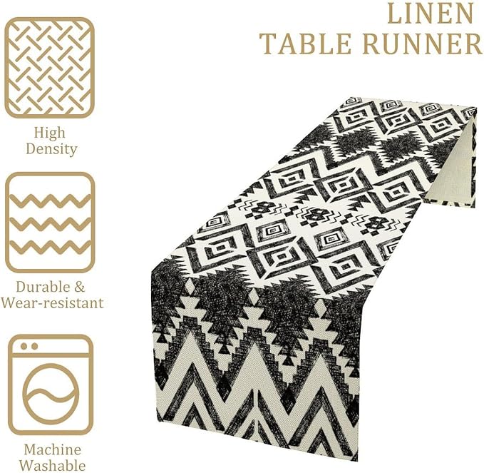 Aztec Table Runner, Southwestern Native Tribal Geometric Ethnic Pattern Table Runner Decoration for Kitchen Family Dinner Table Holiday Party Farmhouse Style 13x70 Inch