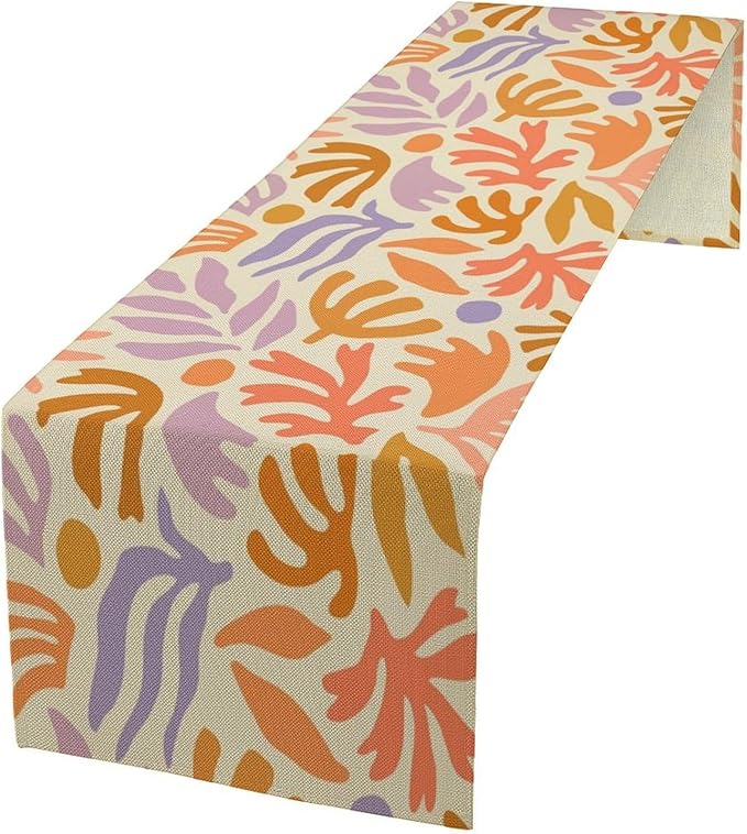 Retro Groovy Flower Table Runner Vintage Abstract Plant Leaf Hippie Seasonal Spring Farmhouse Country Dinner Runner for Home Kitchen Dining Table Party Holiday Decor 13"x90"