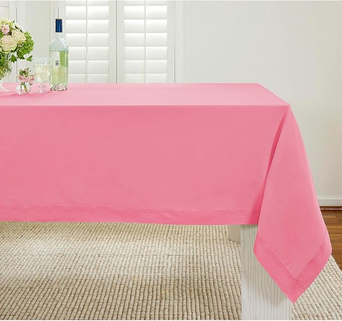 Solino Home Linen Tablecloth for Rectangle Tables 60 x 90 Inch - 100% Pure Linen Pink Carnation Table Cloth - Fete, Machine Washable Cloth Tablecloth for Summer