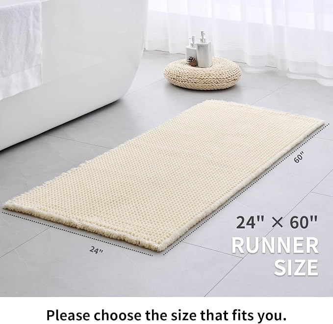 Disolla Waffle Bath Mat, Non Slip Absorbent Bathroom Runner Rug, Washable Quick Dry Ultra Soft Long Bathroom Floor Mat, Large Ivory Bath Rug for Tub Shower, 24''x59''