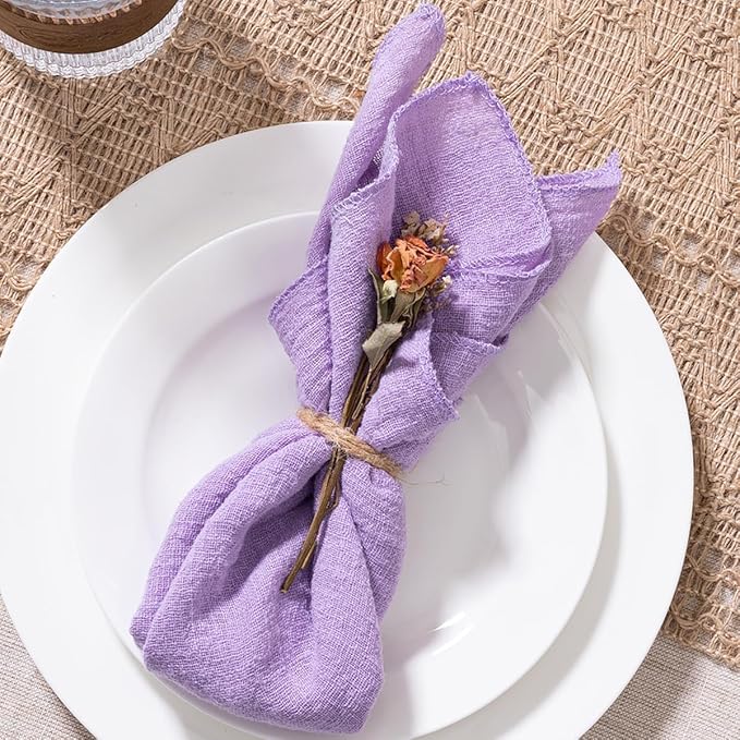 MLMW Purple Lavender Cloth Napkins Set of 6 Linen Spring Summer Table Napkins Cloth Bulk Washable Table Napkins 16.5"×16.5" for Wedding Party Baby Bridal Shower Birthday Table Decorations