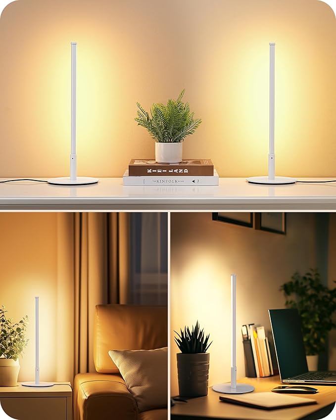 EDISHINE LED Table Lamp, Dimmable Bedside Lamp, 3 Color Temperature, Power Cord Touch Switch Desk Lamp, Upgraded Minimal Nightstand Lamp for Bedroom, Living Room, Gift, Metal Finish, Eye Caring, White