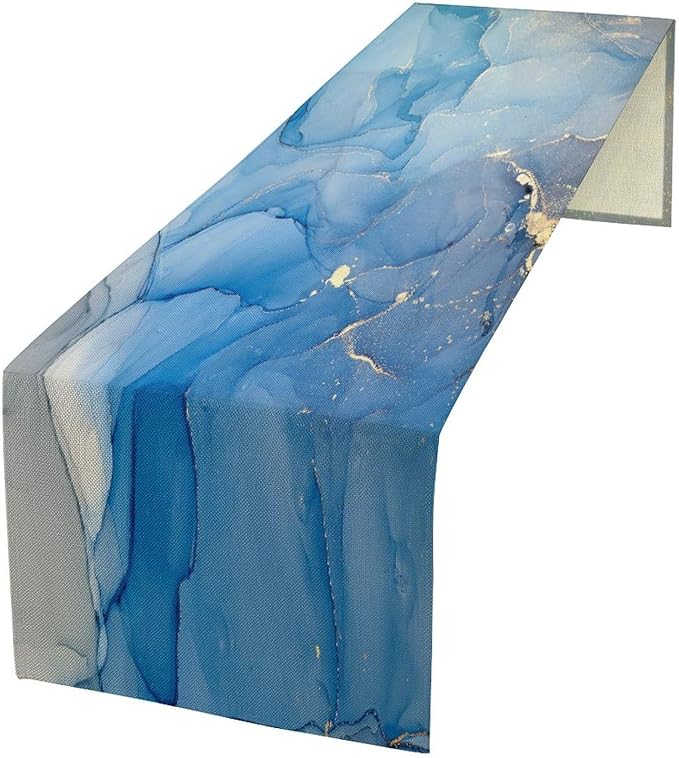 Marble Table Runner,Ocean Marble Texture Abstract Art Pattern Table Runner for Coffee Table Dining Room Table Bedroom Party Holiday Decor 13x120inch