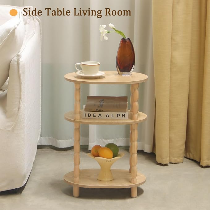 MaxSmeo End Table, Small Oval Side Table for Small Spaces, Modern Night Stand Accent Table for Living Room, Bedroom, Natural