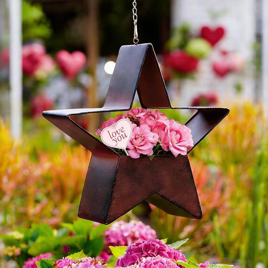 Metal Plant Hangers Indoor and Outdoor: Birthday Gifts for Mom Women Her Wife Garden Lovers - Star Shape Hanging Planters for Window Wall Living Room Office Decor(Rustic)