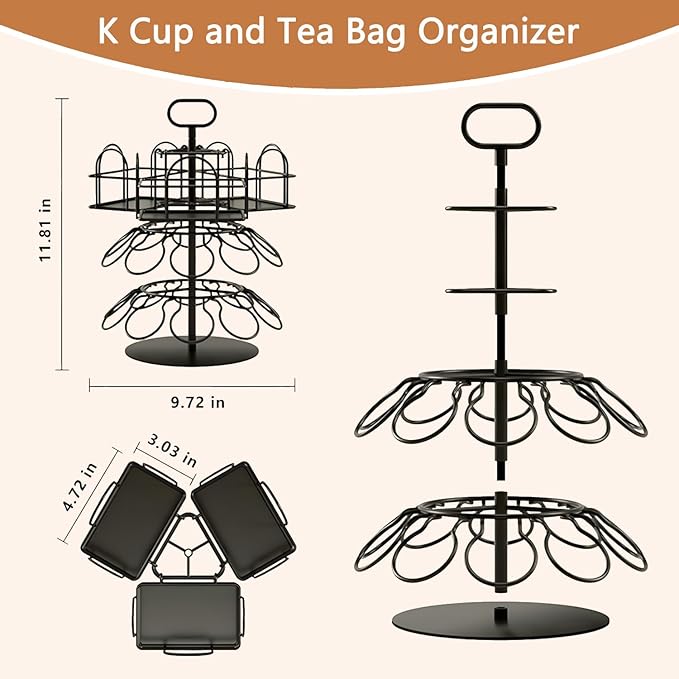 K Cup Coffee Pods Holder, Rotatable Coffee Pod Stands for 20 Pods & 60 Tea Bags, Coffee Pod Organizer Carousel for Countertop