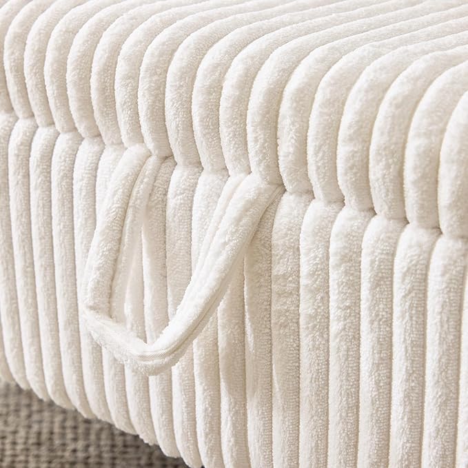 Storage Bench for Bedroom, Ottoman with Storage, Upholstered Ottomans Benches with Rolled Arms for Bedroom End of Bed, Living Room, Entryway (Corduroy/White)