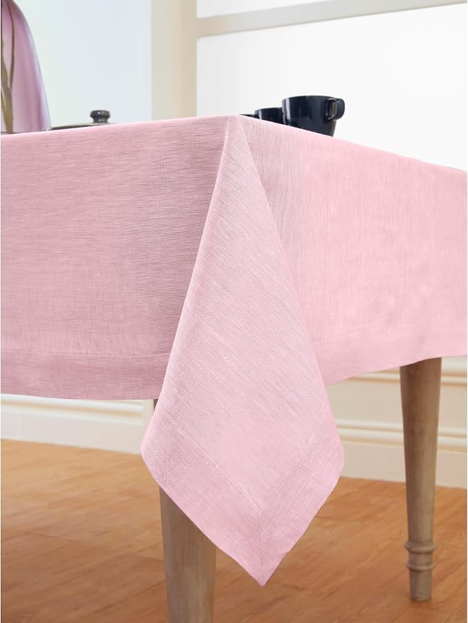 Solino Home Linen Tablecloth 60 x 120 Inch - 100% Pure Linen Bubblegum Pink Table Cloth for Rectangle Tables - Athena, Machine Washable Tablecloth for Summer