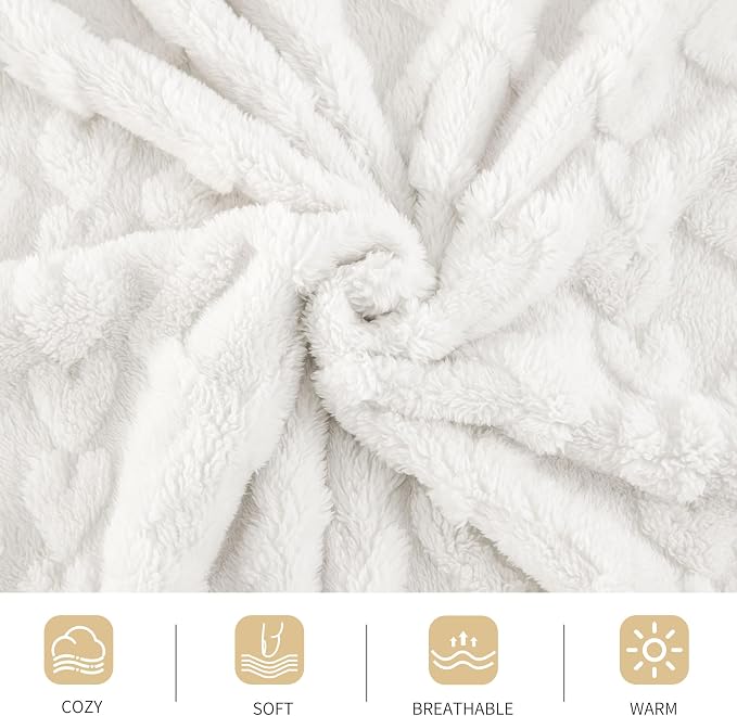 Aganear Flannel Throw Blanket - Cozy Soft Lightweight Fuzzy Flannel Throw Blanket for Women Warm Decorative Present for All Seasons, Portable Throw Blankets for Couch, Sofa, Bed, Car(50"x60", White)