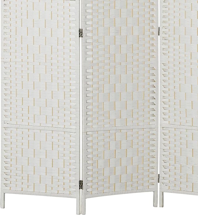 HOMCOM Room Divider 3 Panel, 6FT Tall Folding Privacy Screen, Freestanding Hand-Woven Partition for Room Separation with 360° Hinges, Paper Rope Diamond Weave, White