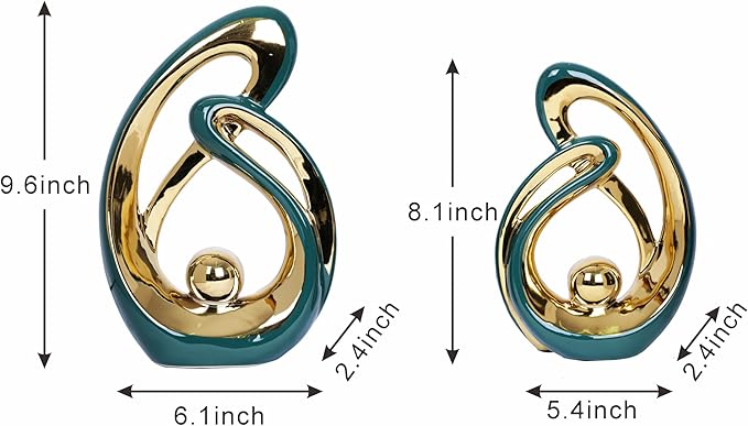 2 Pcs Green and Gold Decor Centerpiece Table Decorations Mid Century Modern Decor Ceramic Decor Figurine Centerpieces for Living Room Dining Room kitchen Fireplace Shelf Office Coffee Table Decor