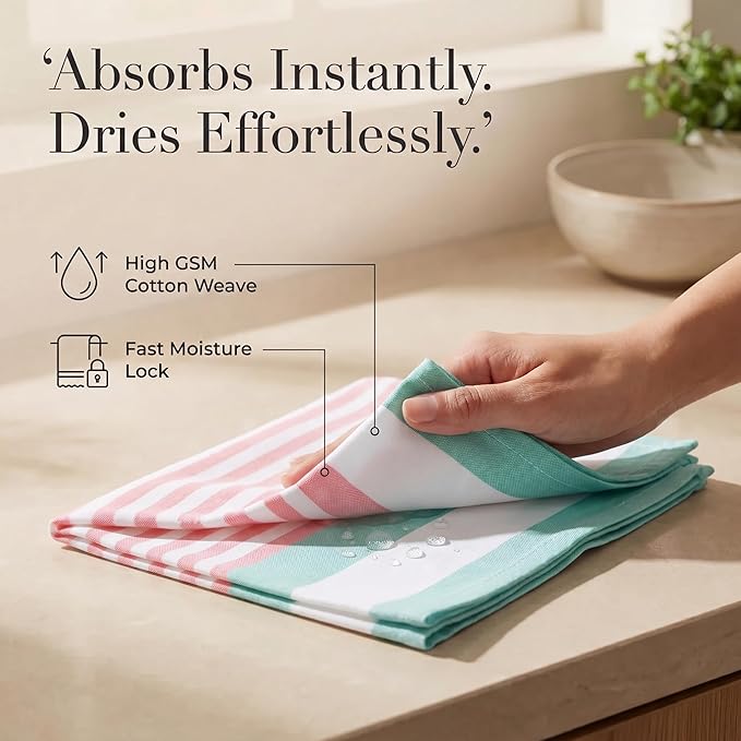 Urban Villa Cloth Napkins 100% Cotton Highly Absorbent Washable Reusable Premium Dinner Napkins Ideal for Gifts for Mothers Day Hotel Farmhouse Parties - Ruby/Green Stripes (20" x 20", Set of 12)