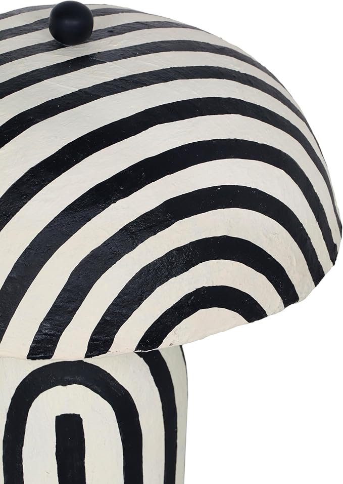 First of a Kind Striped Papier Mache Table Lamp in Black & Off-White - Living Room & Bedroom Lamp - Innovative Design with Domed Shade, Inline Switch, E26 Base, 12" W x 12" D x 19" H