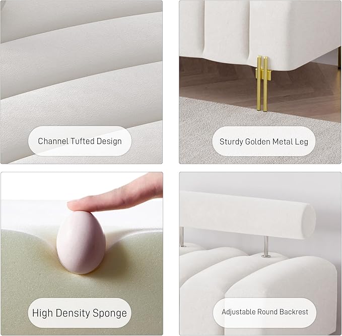 Modern Bench for Bedroom, 52.2" Channel Tufted End of Bed Bench, Ottoman Bench Small Window Entryway Footrest Bench with Adjustable Back for Living Room, Beige White, Velvet