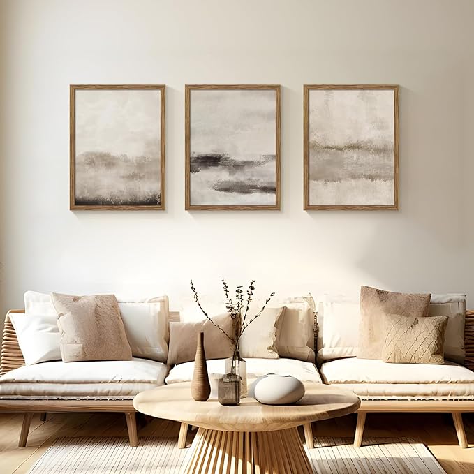 3 Piece Large Abstract Framed Wall Art, Neutral Beige Modern Art Wall Decor, Contemporary Minimalist Canvas Prints, Watercolor Paintings for Living Room Bedroom Dining Room Office 12x16 Inch