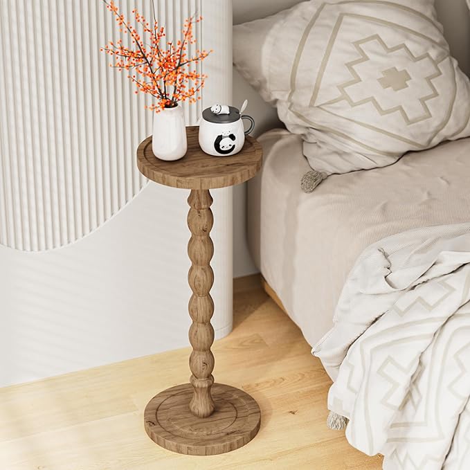 2 Pack Rubber Wood Round Side Table, Solid Wood Small Drink Table for Small Spaces, Modern Accent Tables, End Tables for Living Room, Bedroom and Office (Brown, 9.4 Inch)
