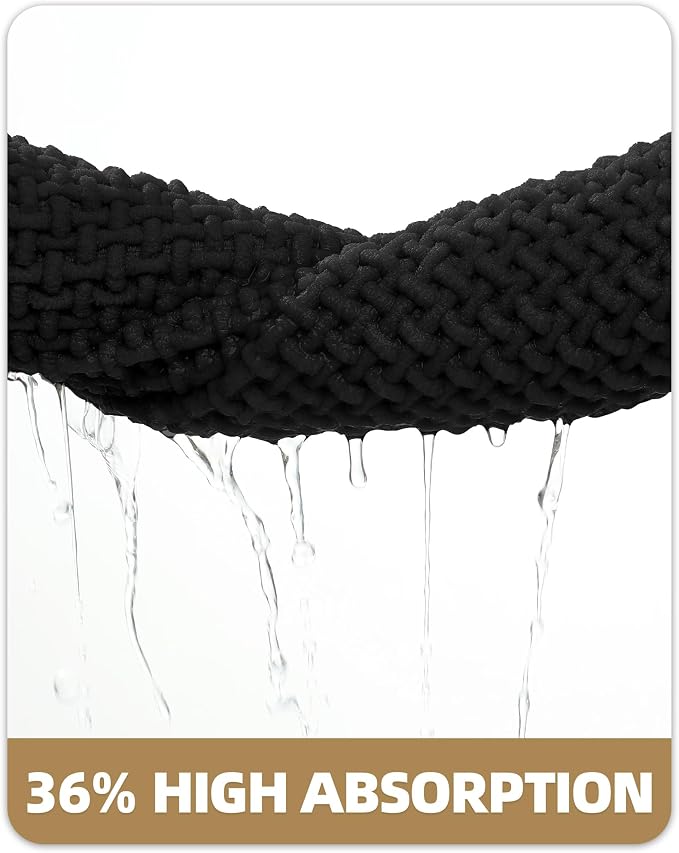 Color&Geometry Rubber Backed Waffle Bath Mat 60x24, Non Slip Water Washable Bathroom Rugs, Soft Absorbent Chenille Boho Carpet for Bathroom Floor, Tub and Shower, Black