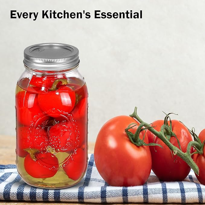 Ball Regular Mouth Mason Jars 32 oz. (12 Pack) - Quart Size Jars with Airtight Lids and Bands for Canning, Fermenting, Pickling, Meal Prep or DIY Decors and Projects Bundled with Peaknip Jar Opener
