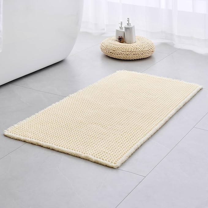 Disolla Waffle Bath Mat, Non Slip Absorbent Bathroom Rug, Machine Washable Quick Dry Ultra Soft Bathroom Floor Mat, Ivory Bath Rug for Tub Shower, 24''x36''