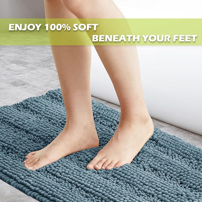 KGORGE Arctic Blue Bath Mat - Quick Drying Bathroom Rugs Non-Slip Water Absorbent Thick Shaggy Chenile Shower Rug for Toilet Tub Kitchen, 47" x 17", 1 Pc