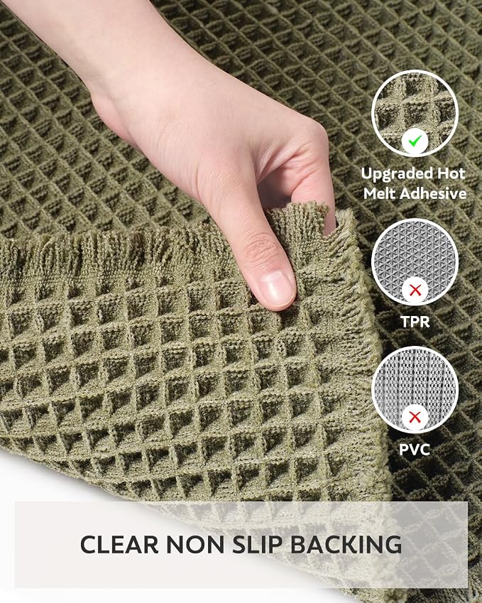 tchdio Waffle Bath Mat-Runner Rug, Super Absorbent Non Slip Bath Mats for BathroomMachine Washable Long Rugs with Tassels, Bath Rugs for Bathroom Floor Beside Tub, 2' x 6', Green