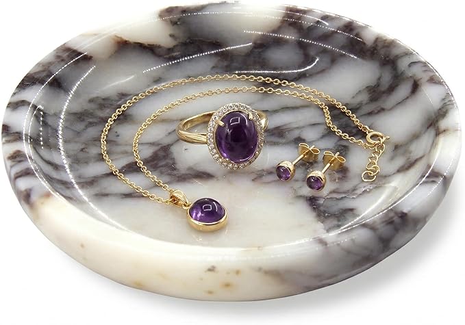 Small Natural Marble Jewelry Tray Key Plate Holder Dish Trinket Decor Catch All Bowl for Ring Earring Stone Gift for Women Daugther,Calacatta Viola,5.5"