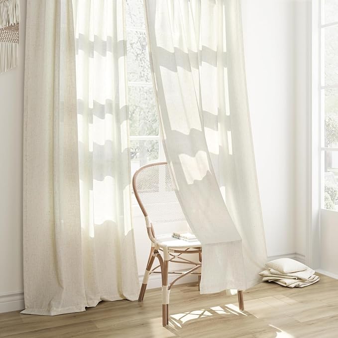 Joywell Natural Linen Curtains 94 Inches Length Light Filtering Sheer Neutral Farmhouse Boho Rod Pocket Back Tab Hook Belt Clip Rings Cream Ivory Window Drapes for Bedroom Living Room 2 Panels 52x94