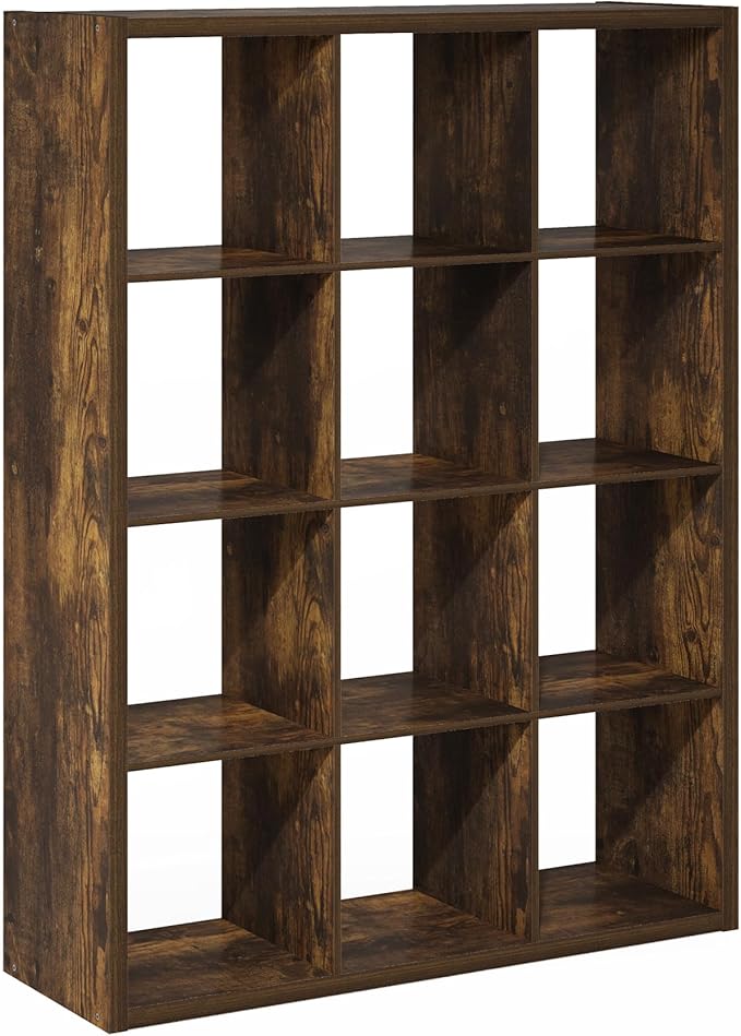 Furinno Cubicle Book Shelf, 12-Cube Bookshelf, Extra Thick Frame Reversible Bookcase with Open Back, 14.6" x 44" x 58", for Living Room, Bedroom, Home Office, Amber Pine