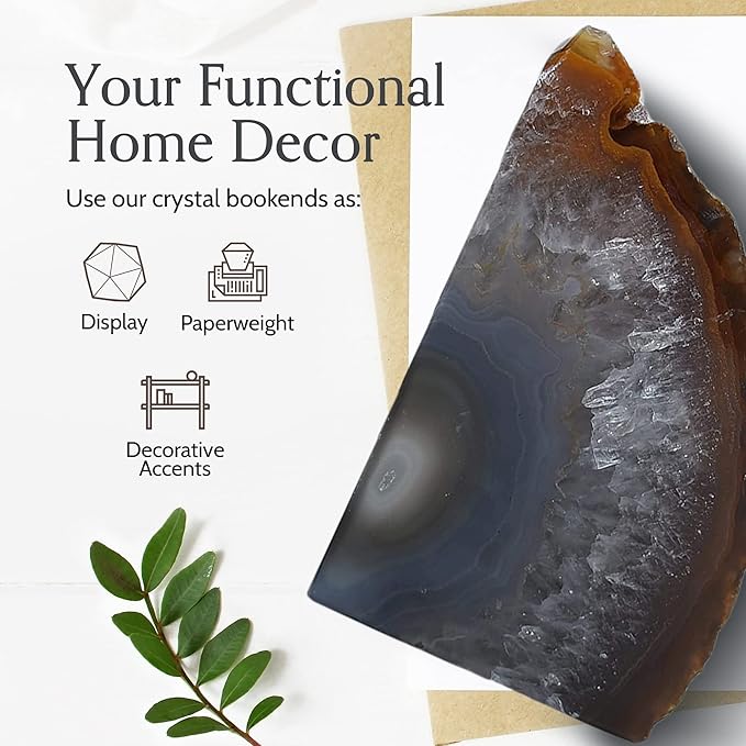 Nature's Decorations Natural Agate Bookends - A-Quality XL Heavy Duty Geode, Earth Tone & Neutral Shelf Decor, Crystal Gift, 1 Pair (6-8 lbs)