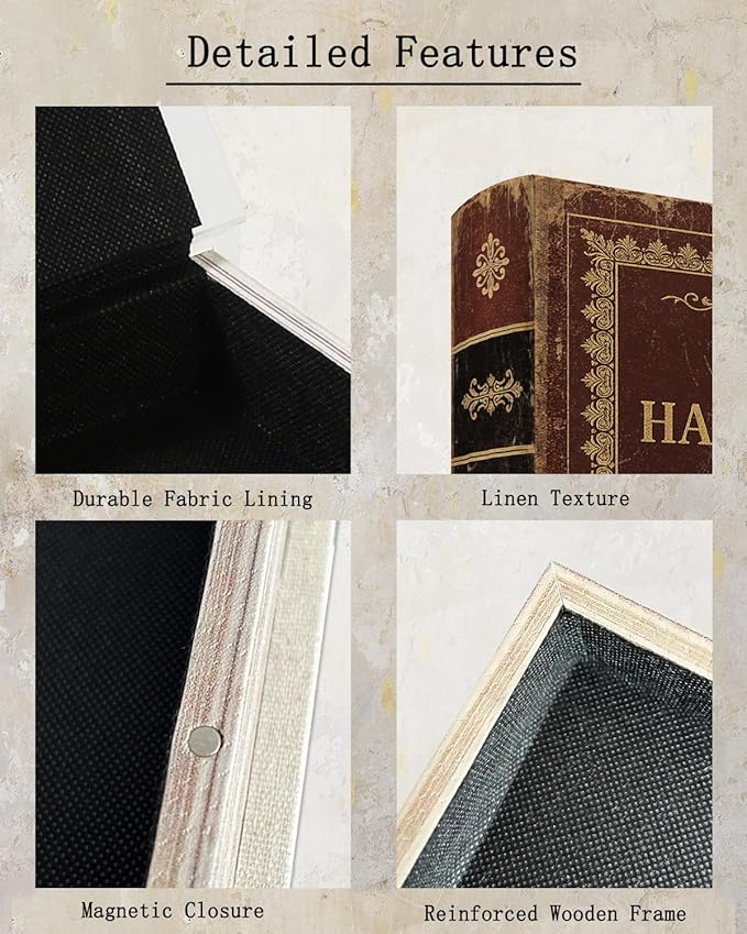 Vintage Faux Leather Decorative Book Box – Wooden Secret Storage Box with Magnetic Closure, Hidden Organizer for Bookshelf, Desk, or Office Decor (Hamlet)