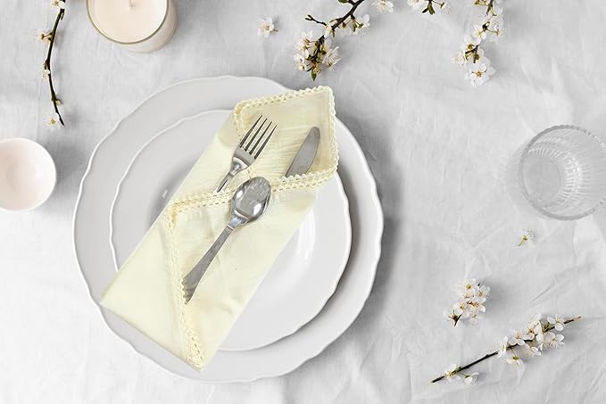 ACCENTHOME Cream Cloth Napkins Set of 6 18x18 inch Cotton Dinner Napkins - Washable Soft Premium Hotel Quality Reusable Napkins Perfect Table Napkins for Family Dinners, Weddings & Everyday Use