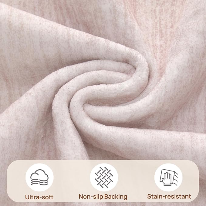 UERMEI 8x10 Washable Area Rug - Neutral Modern Abstract Living Room Rugs, Non-Slip Soft Large Indoor Floor Carpet for Bedroom Home Office & Under Dining Table Decor, Soft Pink