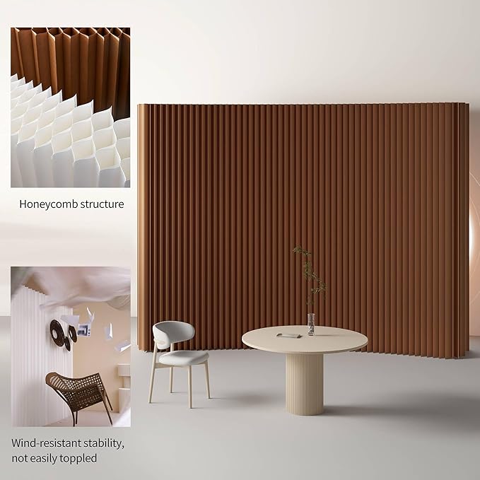 Folding Room Dividers, Portable Paper Partition, Retractable Privacy Screen for Dorm Studio Office Dressing Room Beauty Salon, Versatile Shapes, Easy for USE and Storage, Brown