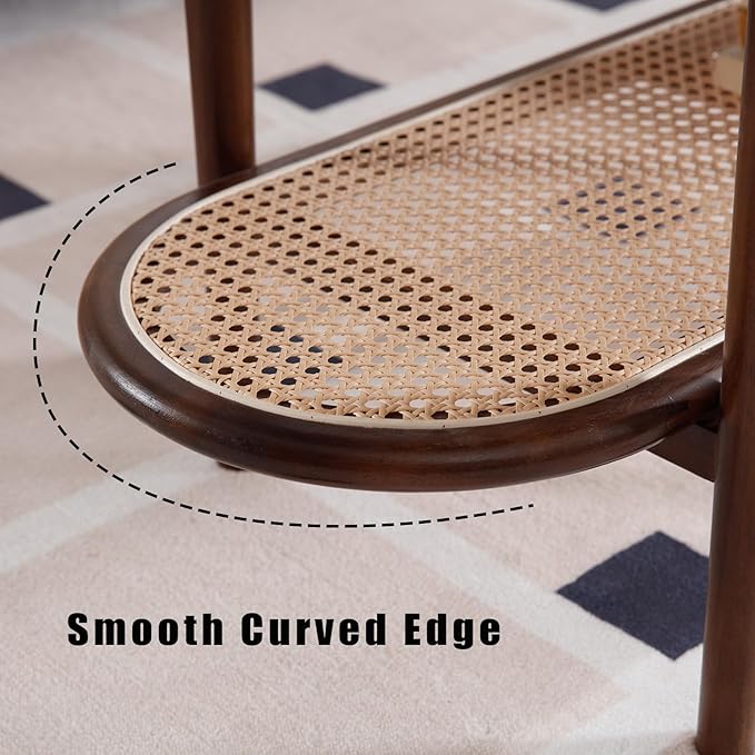 Rattan Wood Mid Century Modern Coffee Table, 39.5" Oval Coffee Table with Cane Wicker Storage Shelf for Living Room, Indoor, Home Décor, Walnut